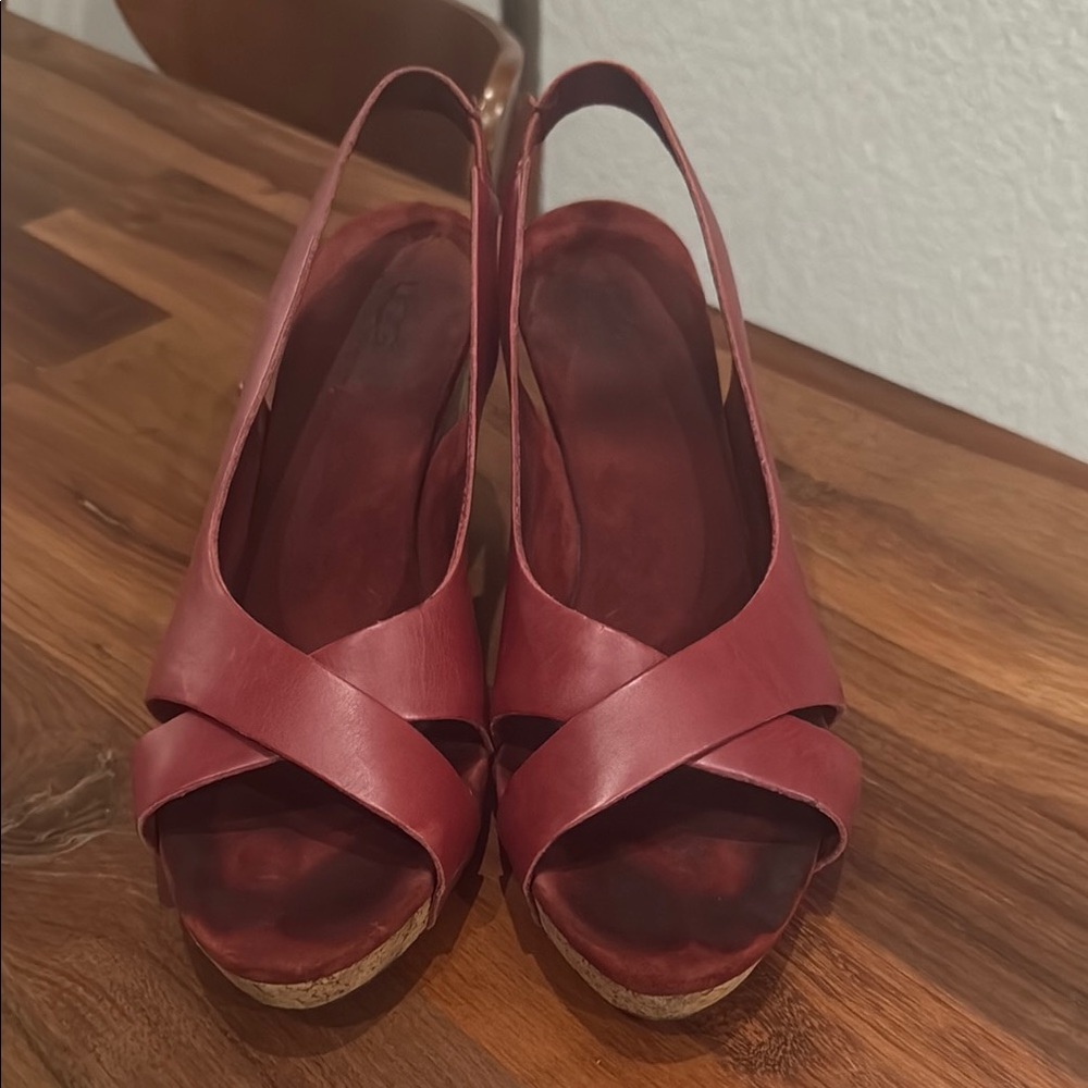 UGG Red Wedge Sandals with Peep-Toe Design